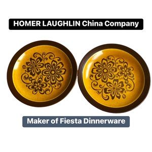 Vintage HOMER LAUGHLIN Gold Glade Dinner Plates 10” Brown Set of 2 Plates 1979